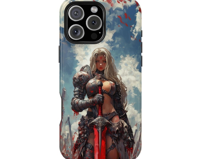 Warrior Girl Red Sword Knight Armor Phone Case: iPhone, Galaxy, Pixel - Lifetime Warranty