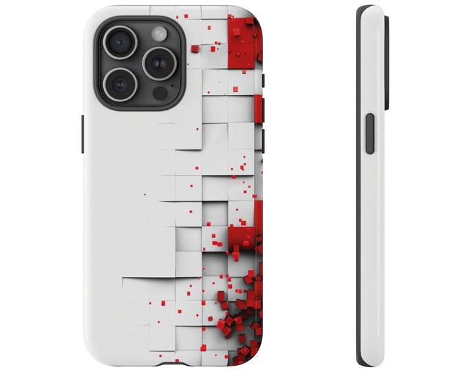 Red White Square Cubes Abstract Graphic Phone Case: iPhone, Galaxy, Pixel - Lifetime Warranty