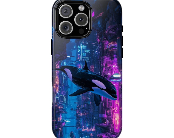 Orca Killer Whale Underwater Neon City Cover Case for iPhone 16 15 14 13 12 (MagSafe Magnetic Wireless Charging) | Samsung Galaxy | Pixel