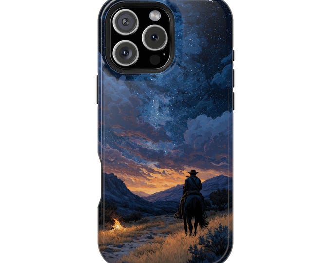 Cowboy Starry Desert Night Phone Case: iPhone, Galaxy, Pixel - Lifetime Warranty