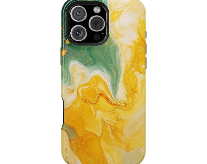 Bright Yellow Green Abstract Swirling Waves Phone Case: iPhone, Galaxy, Pixel - Lifetime Warranty
