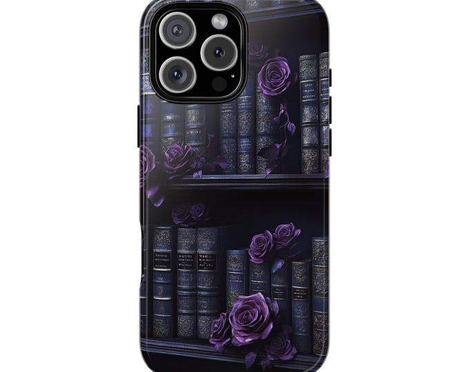 Gothic Book Shelf Purple Rose Flowers Phone Case for iPhone | Samsung Galaxy | Google Pixel