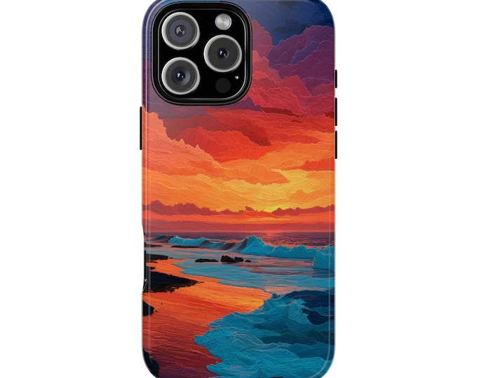 Abstract Sunset Beach Waves Colorful Sky Phone Case: iPhone, Galaxy, Pixel - Lifetime Warranty