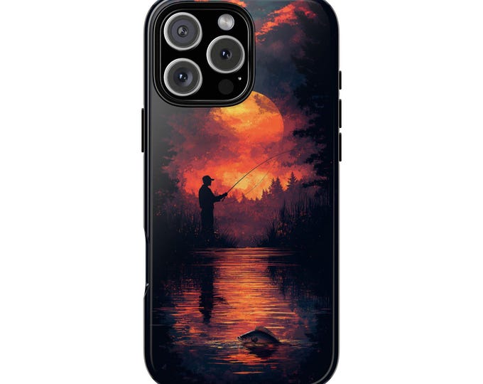 Bass Fishing Sunset Silhouette Fisherman Phone Case: iPhone, Galaxy, Pixel - Lifetime Warranty
