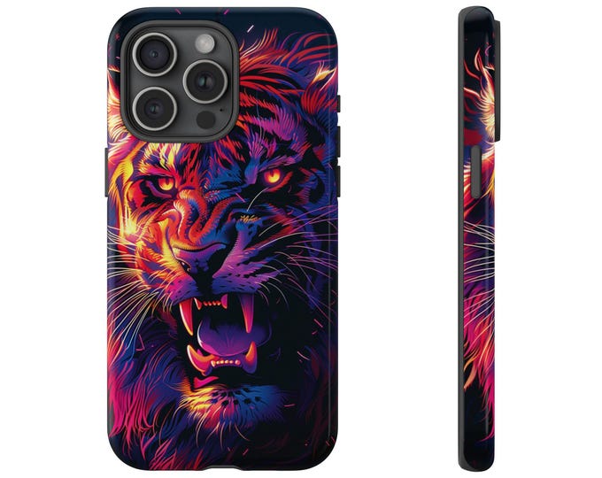 Neon Abstract Tiger Illustration - Tough Phone Case: iPhone, Galaxy, Pixel - Lifetime Warranty