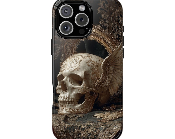 Angelic Skull Wings Halo Velvet Trim Phone Case: iPhone, Galaxy, Pixel - Lifetime Warranty