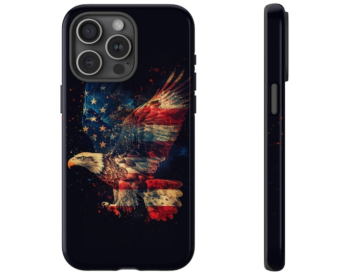 Bald Eagle American USA Flag on Black Phone Case: iPhone, Galaxy, Pixel - Lifetime Warranty