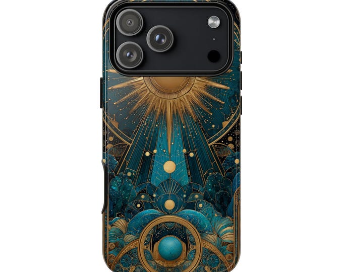 Solar Majesty Emerald Art Deco Phone Case: iPhone, Galaxy, Pixel - Lifetime Warranty