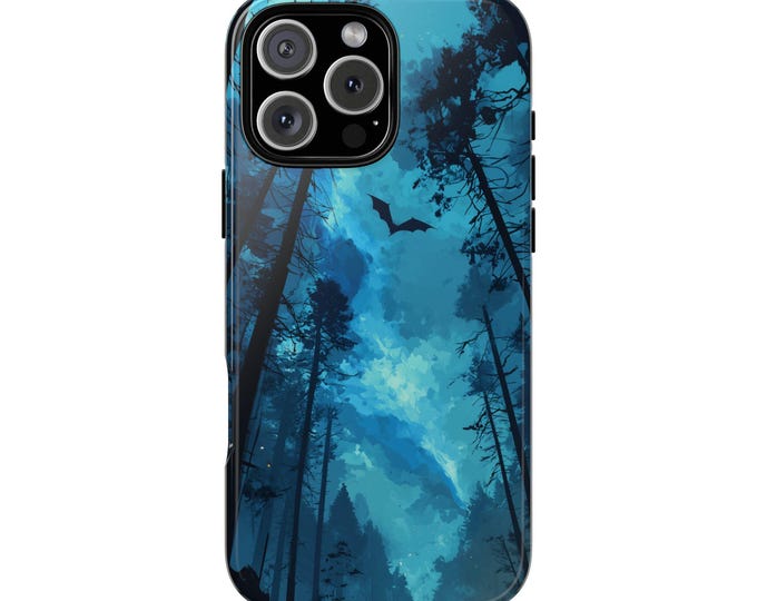 Blue Forest Flying Bat Dark Woods Mist Phone Case: Tough Cover for iPhone (MagSafe Compatible), Samsung Galaxy, Pixel