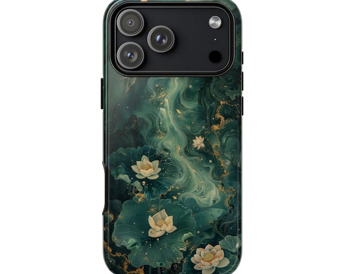 Lily Lotus Flower Green Jade Marble Phone Case: iPhone, Samsung Galaxy, Google Pixel