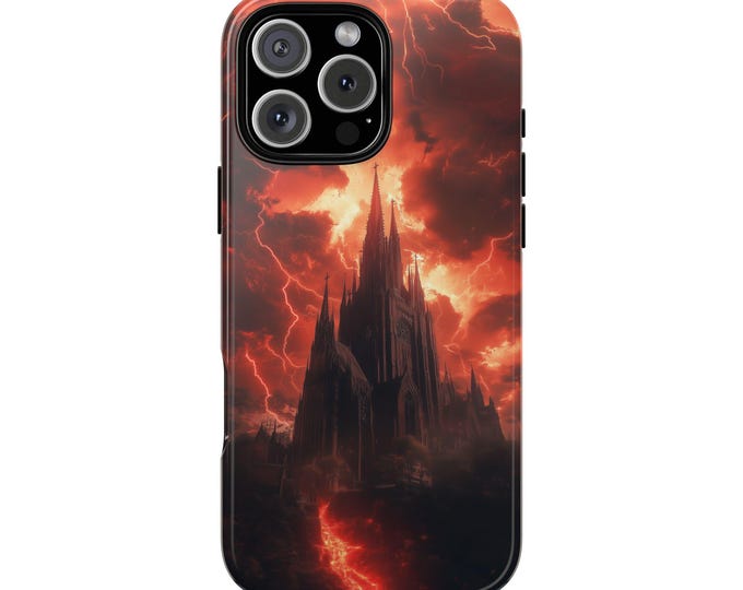 Gothic Castle Fiery Storm Cathedral Phone Case: Tough Cover for iPhone (MagSafe Compatible), Samsung Galaxy, Pixel