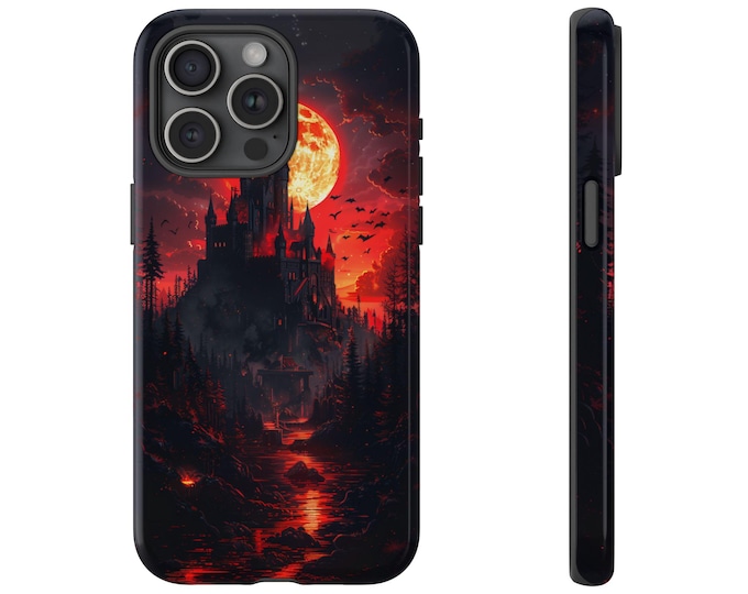 Haunted Dark Castle Blood Moon Phone Case: iPhone, Galaxy, Pixel - Lifetime Warranty
