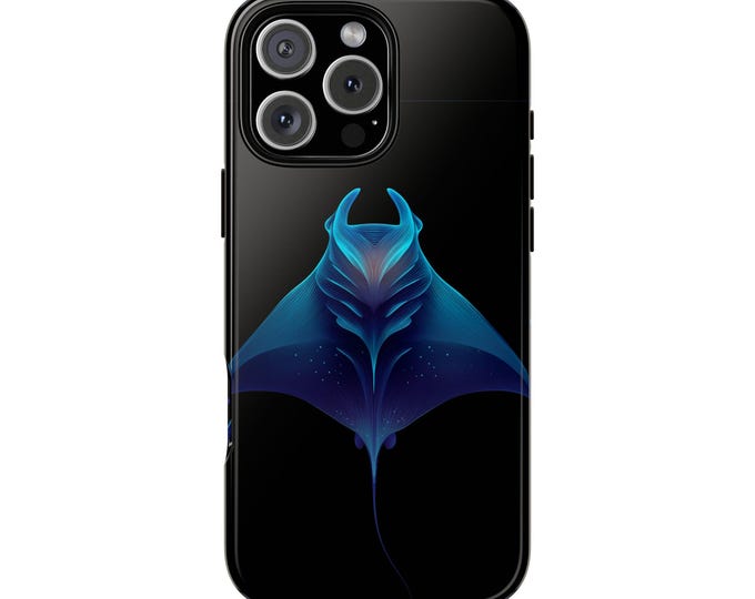 Manta Ray Blue Minimalist Vector Phone Case: iPhone, Galaxy, Pixel - Lifetime Warranty