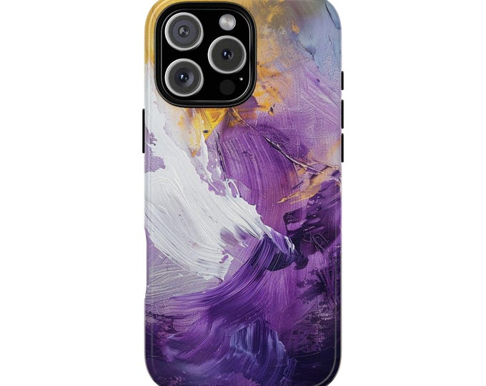 Lavender Purple Brushed Strokes Gold White Paint Phone Case: iPhone, Galaxy, Pixel - Lifetime Warranty