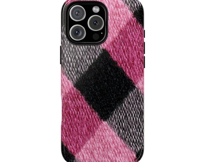Pink Black Flannel Pattern Phone Case: iPhone, Galaxy, Pixel - Magsafe Compatible
