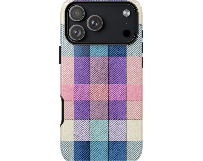Baby Blue Cream Pastel Plaid Phone Case: iPhone, Galaxy, Pixel - Lifetime Warranty