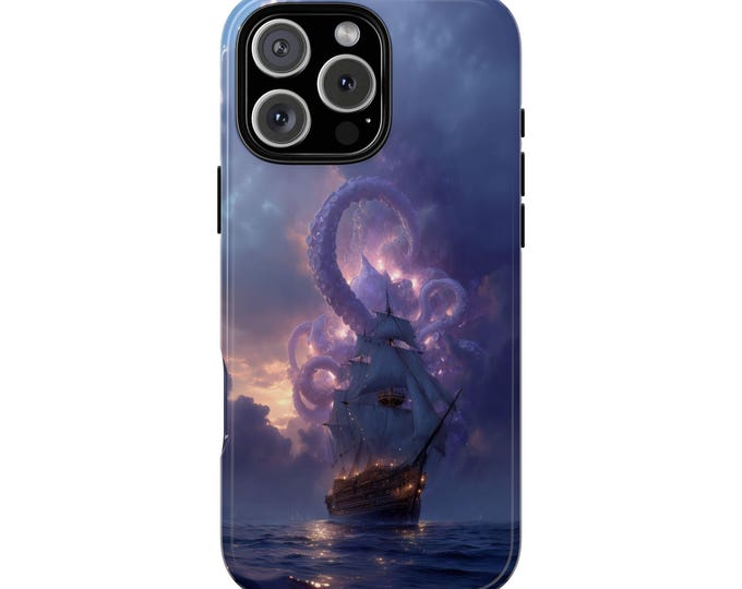 Galleon Ship Kraken Purple Ocean Storm Phone Case: iPhone, Galaxy, Pixel - Lifetime Warranty