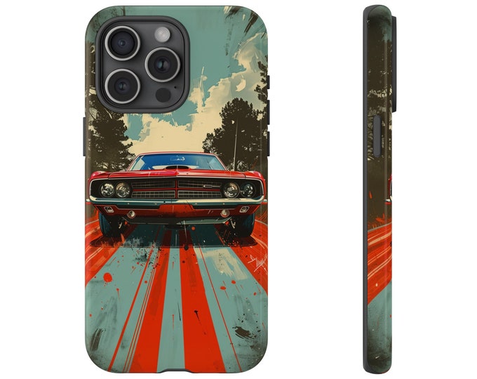 Old School Red Car Retro Vector Style Art Phone Case: iPhone, Galaxy, Pixel - Lifetime Warranty