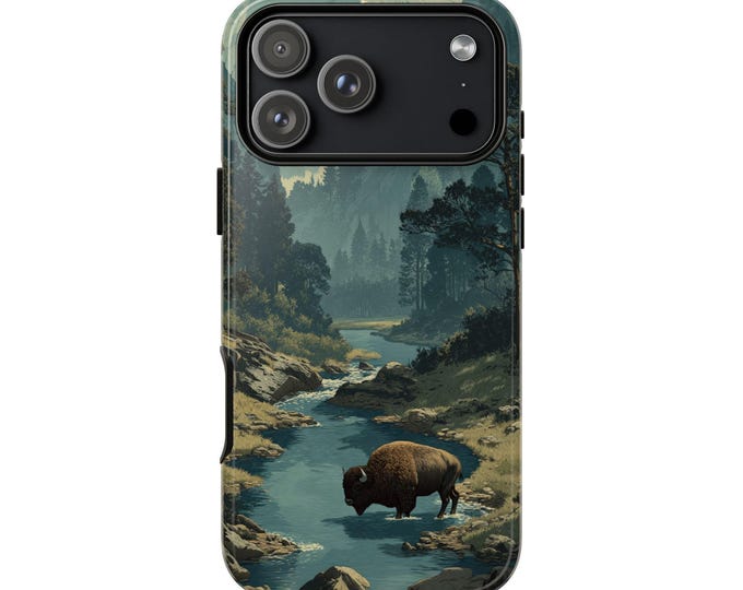 Wilderness Bison Vintage Forest Phone Case: iPhone, Galaxy, Pixel - Lifetime Warranty