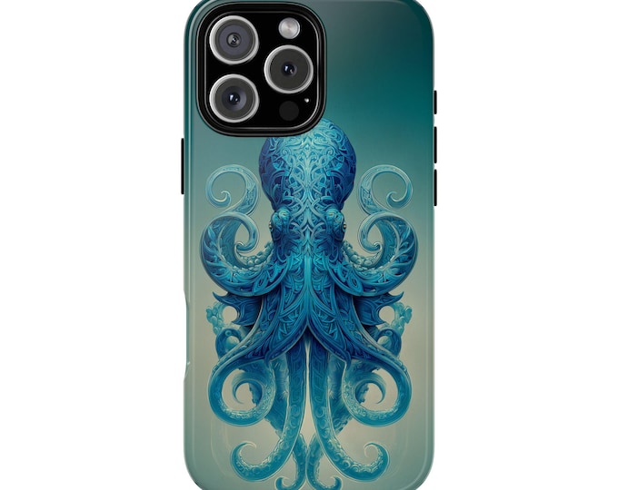 Cyan Octopus Vintage Ocean Teal Phone Case: iPhone, Galaxy, Pixel - Lifetime Warranty