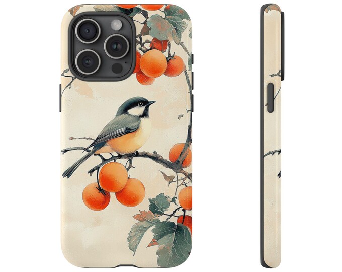 Bird on Persimmon Tree Phone Case: iPhone, Galaxy, Pixel - Lifetime Warranty