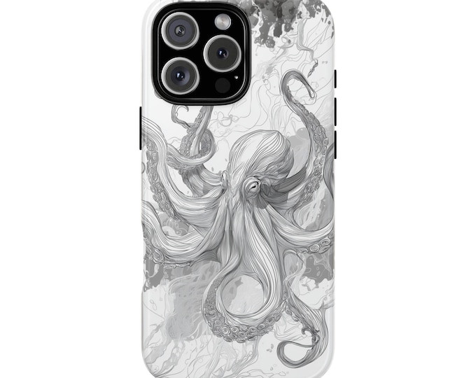 Octopus Illustration Black White Drawing Phone Case: iPhone, Galaxy, Pixel - Lifetime Warranty