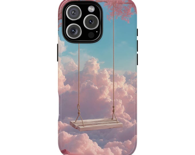 Wooden Swing Pink Tree Fluffy Clouds Phone Case: iPhone, Galaxy, Pixel - Lifetime Warranty