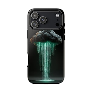 Dark Cloud Raining Green Code Matrix Phone Case | iPhone, Galaxy, Pixel | Dual Layer Shockproof Cover