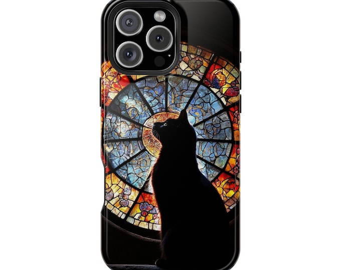 Familiar Waiting Black Cat Stained Glass Phone Case: iPhone, Galaxy, Pixel - Lifetime Warranty