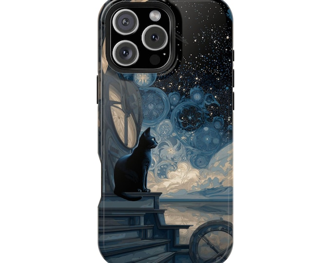 Art Deco Black Cat Kitty Phone Case: iPhone, Galaxy, Pixel - Lifetime Warranty