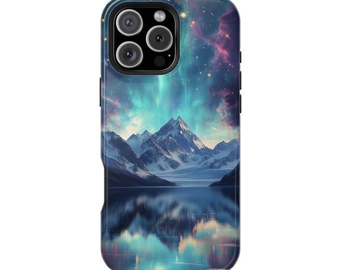 Celestial Aurora Borealis Snow Mountain Range Phone Case: iPhone, Galaxy, Pixel - Lifetime Warranty