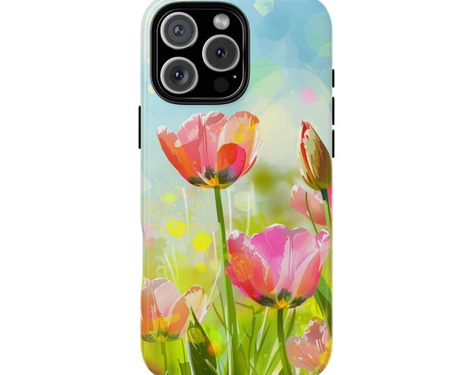 Sunny Pink Tulip Flowers Pretty Floral Phone Case: iPhone, Galaxy, Pixel - Lifetime Warranty