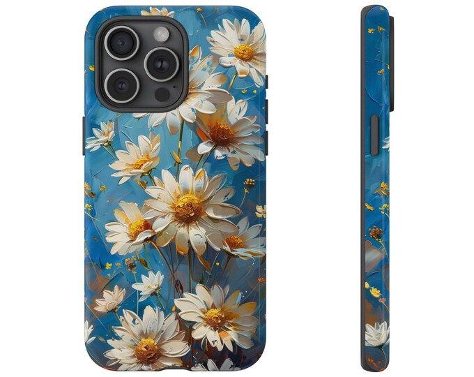 Spring Daisy Flower Oil Painting Floral on Blue Phone Case for iPhone | Samsung Galaxy | Google Pixel