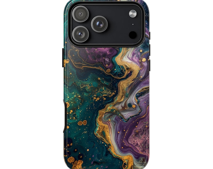 Dark Green Purple Liquid Marble Abstract Phone Case for iPhone, Galaxy, Pixel – Lifetime Warranty