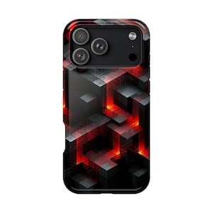 Levenslange garantie | Rood gloeiend 3D-raster abstract rooster telefoonhoesje | iPhone, Galaxy, Pixel
