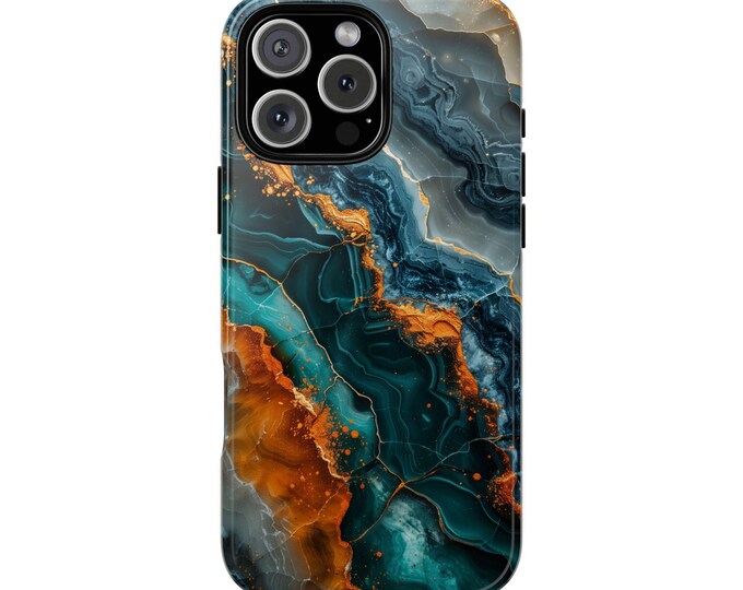 Agate Marble Teal Orange Rock Crystal Phone Case: iPhone, Galaxy, Pixel - Lifetime Warranty