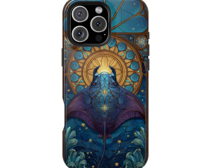 Manta Ray Gliding Stained Glass Phone Case: iPhone, Galaxy, Pixel - Lifetime Warranty