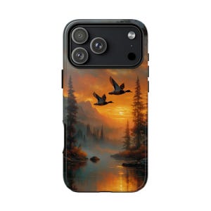 Duck Flight Orange Forest Sunrise Phone Case: iPhone Galaxy Pixel, Heavy Duty Shockproof, Wireless Charging, Lifetime Warranty
