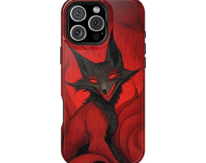 Crimson Scary Fox Kitsune Dark Red Phone Case: iPhone, Galaxy, Pixel - Lifetime Warranty