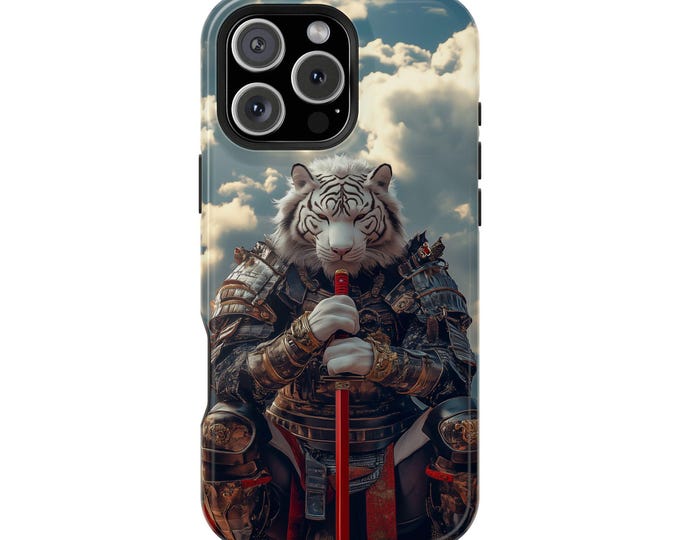 White Tiger Samurai Warrior Armor Phone Case: iPhone, Galaxy, Pixel - Lifetime Warranty