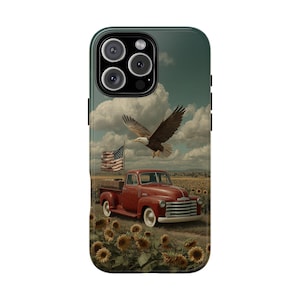 Eagle Old Red Pickup Truck USA Flag Phone Case: Tough Cover for iPhone (MagSafe Compatible), Samsung Galaxy, Pixel