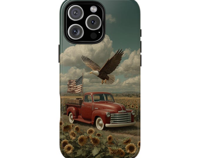 Eagle Red Pickup Truck USA Flag Phone Case: iPhone, Galaxy, Pixel - Lifetime Warranty