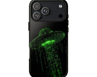 UFO Green Matrix Computer Code Phone Case • Original Artwork • Heavy Duty Protection • Tech Gift • Lifetime Warranty