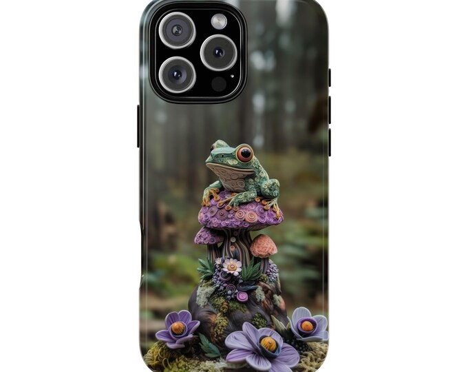 Green Frog Mushroom Forest Flowers Phone Case: iPhone, Galaxy, Pixel - Lifetime Warranty