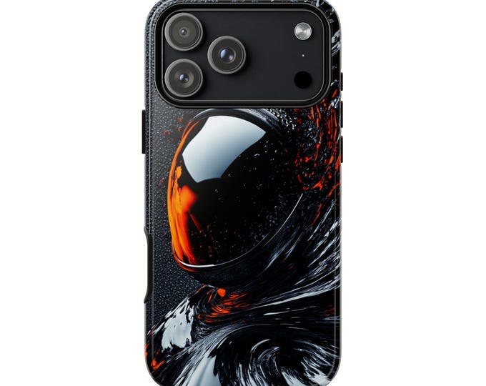 Cosmic Swirls Orange Liquid Astronaut Phone Case: iPhone, Galaxy, Pixel - Lifetime Warranty