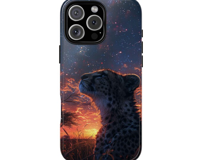 Cheetah Sunset Savanna Cat Starry Sky Phone Case: iPhone, Galaxy, Pixel - Lifetime Warranty