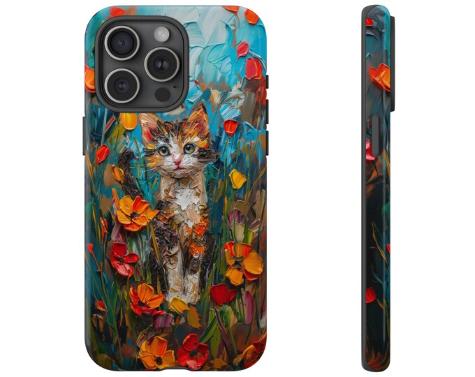 Calico Cat Orange Flowers Pastel Painting Phone Case: iPhone, Galaxy, Pixel - Lifetime Warranty