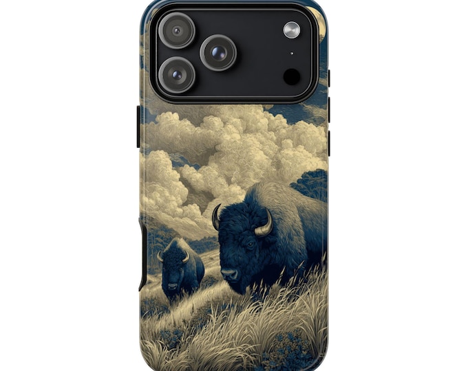 Blue Bison Wilderness Artwork Phone Case: iPhone, Galaxy, Pixel - Lifetime Warranty
