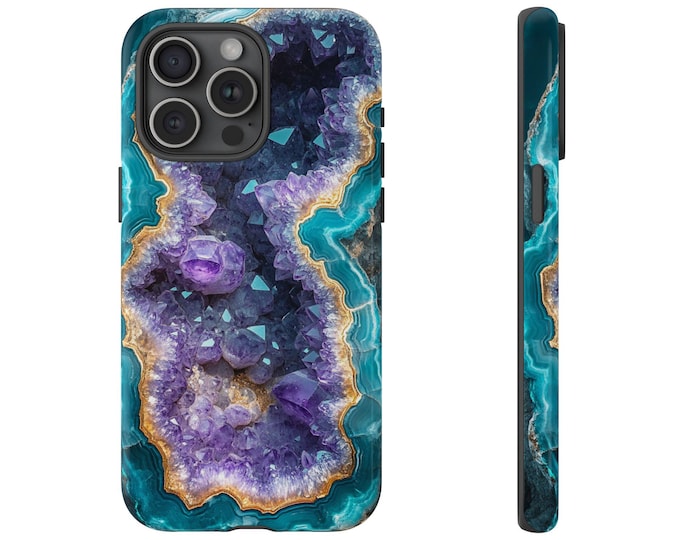 Mint Purple Geode Agate Case, Amethyst Crystal Rock Cover, Crystalline Formation Design - Phone Case for Samsung Galaxy, iPhone, Pixel