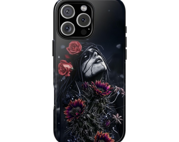 Flowering Cactus Gothic Woman Desert Portrait Phone Case: iPhone, Galaxy, Pixel - Lifetime Warranty